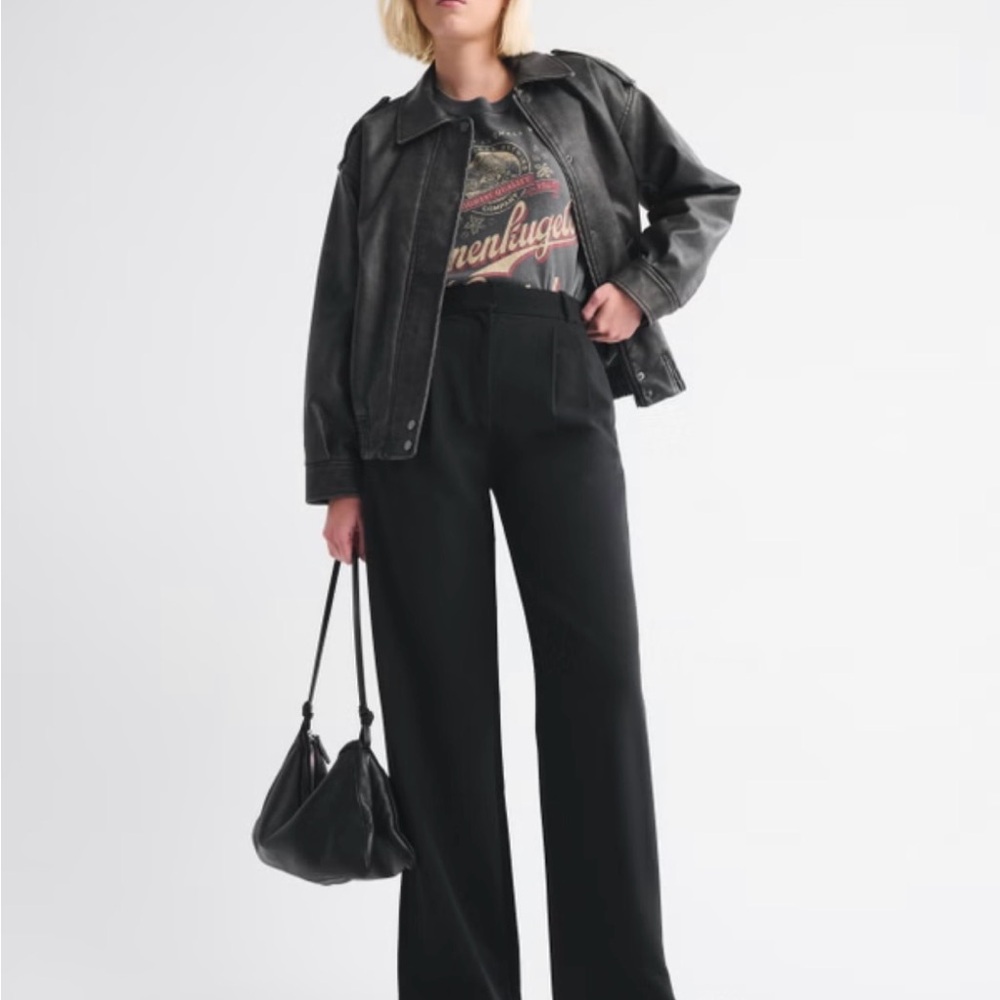 Abercrombie & Fitch Sloane Tailored Black Wide-Leg Trousers Long
